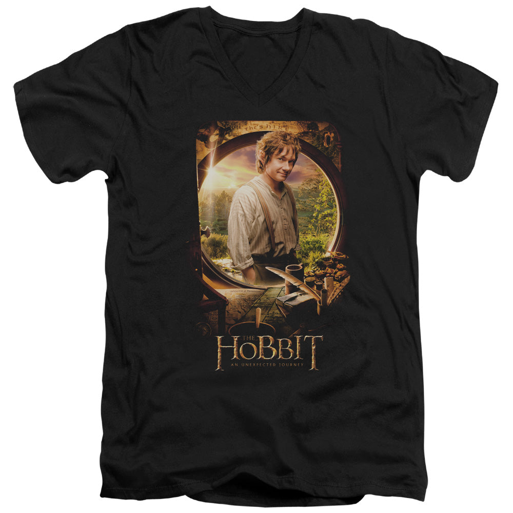 The Hobbit - Bilbo Poster - Short Sleeve Adult V-neck - Black T-shirt