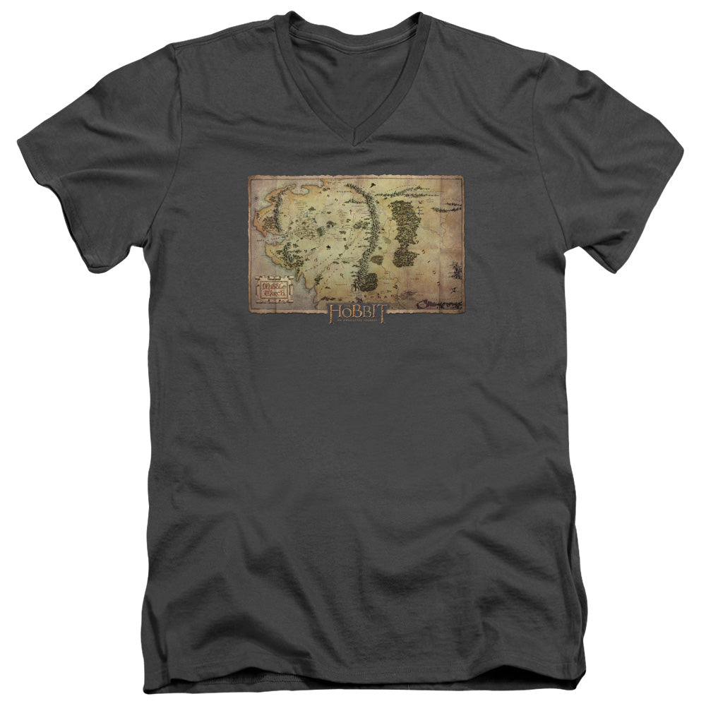 The Hobbit - Middle Earth Map - Short Sleeve Adult V-neck - Charcoal T-shirt