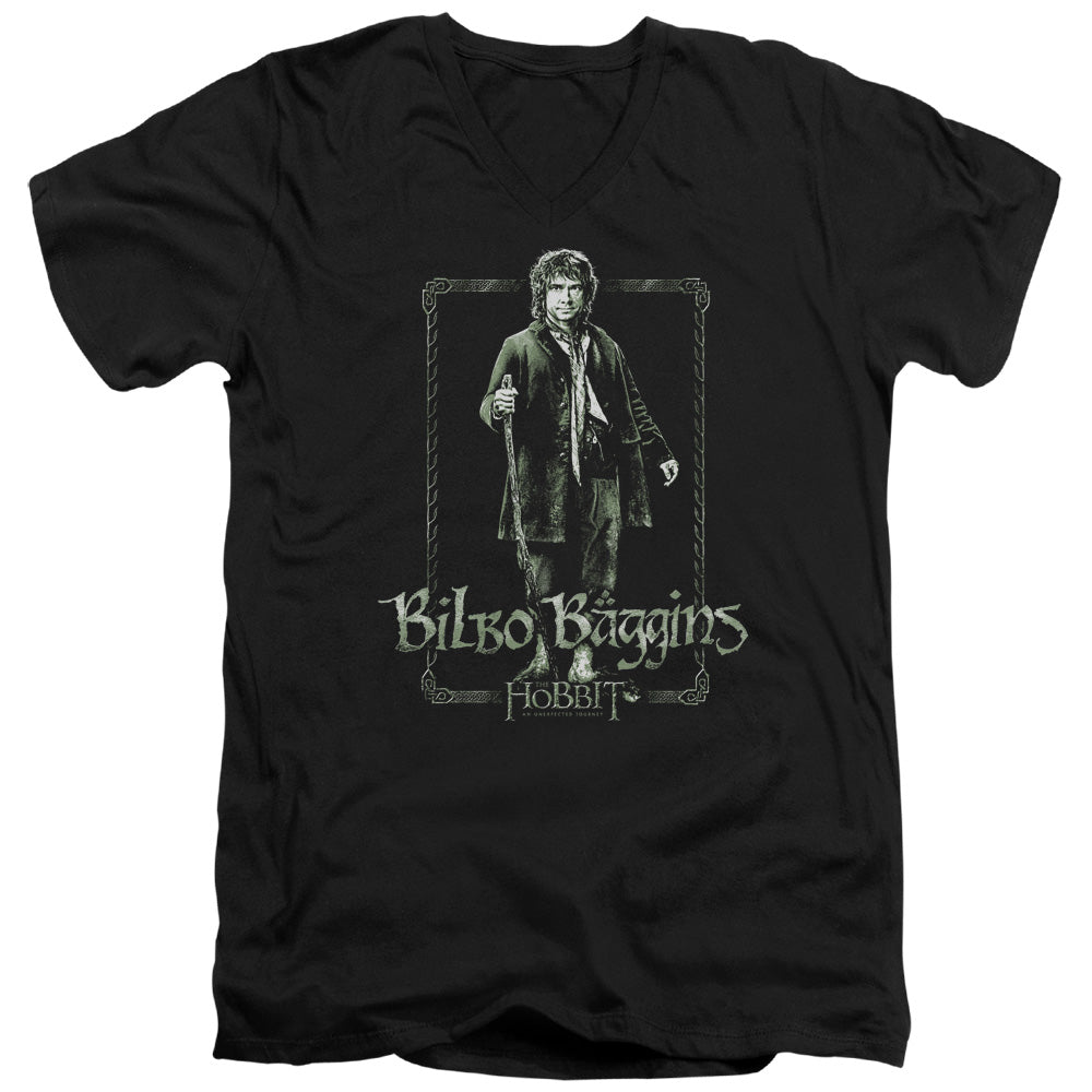 The Hobbit - Bilbo Stare - Short Sleeve Adult V-neck - Black T-shirt