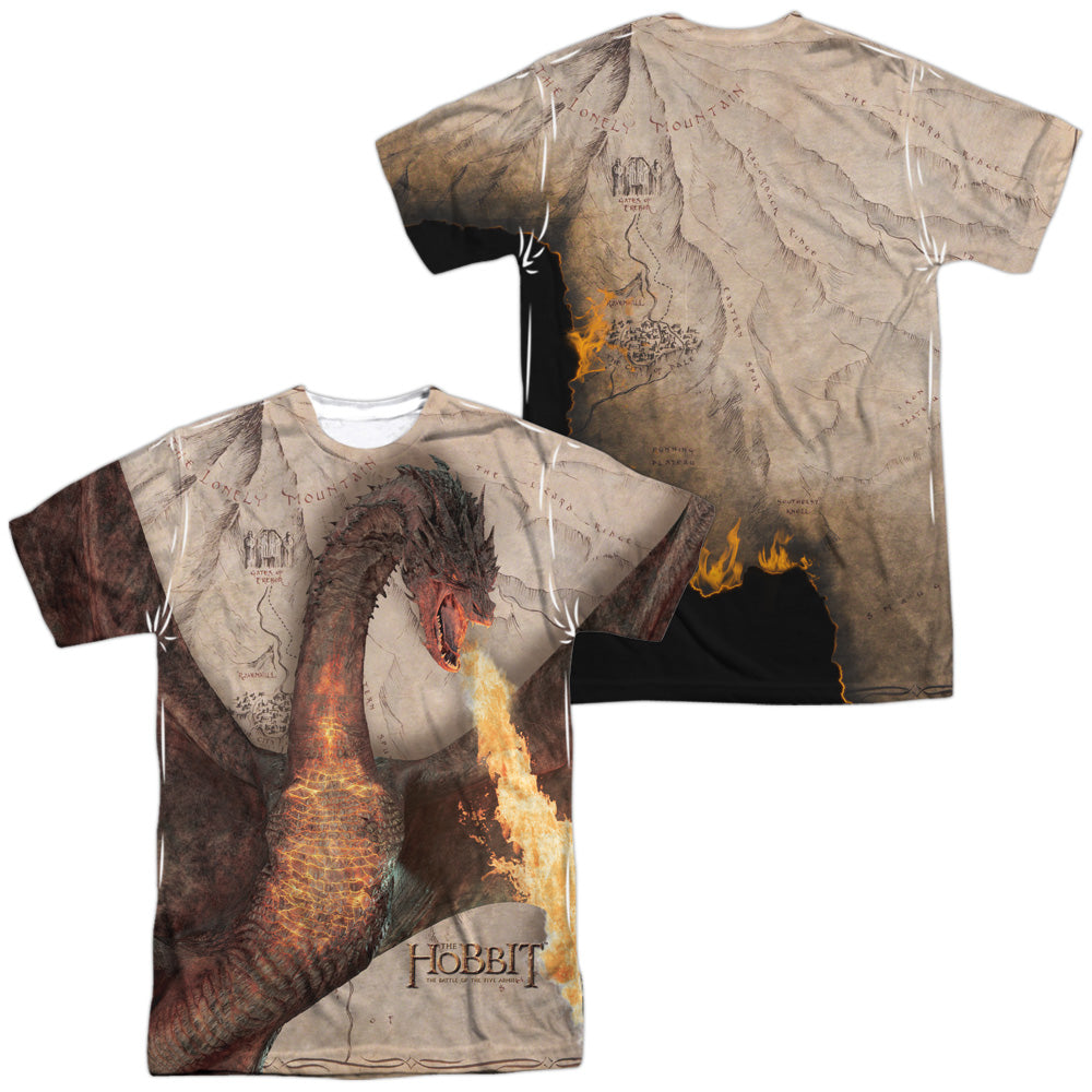 Hobbit - Smaug Attack (Front/back) - Short Sleeve Adult Poly Crew - White T-shirt