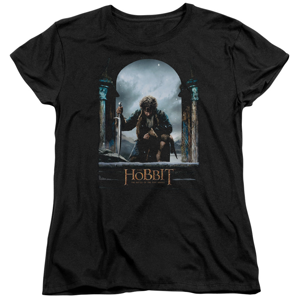 Hobbit - Bilbo Poster - Short Sleeve Womens Tee - Black T-shirt