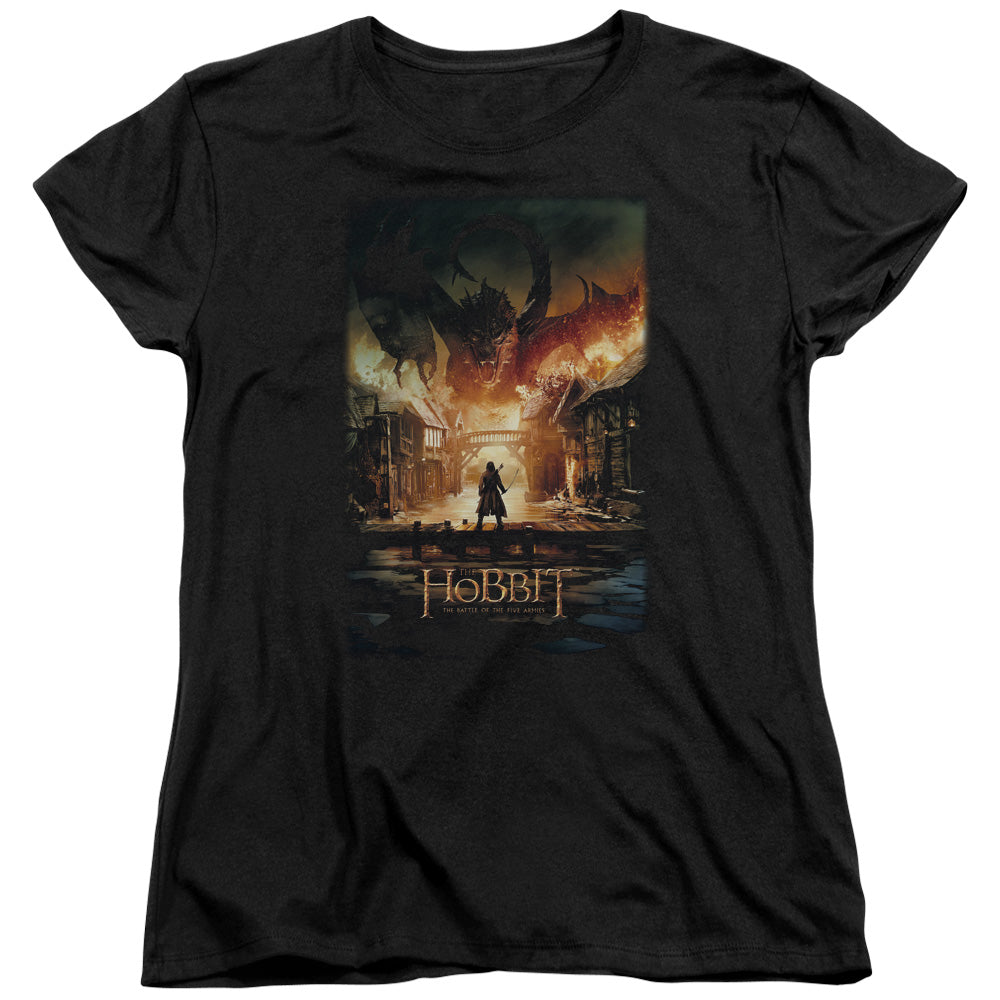 Hobbit - Smaug Poster - Short Sleeve Womens Tee - Black T-shirt