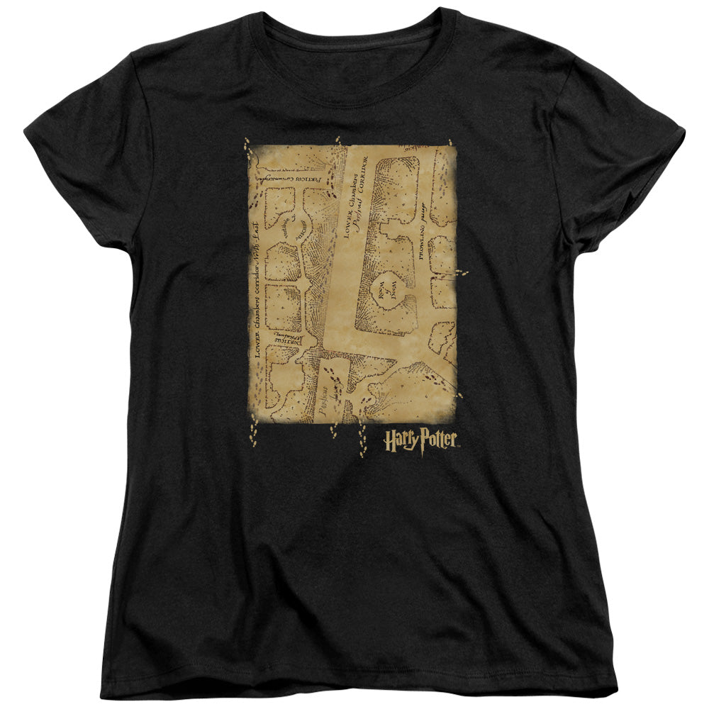 Harry Potter - Marauders Map Interior - Short Sleeve Womens Tee - Black T-shirt