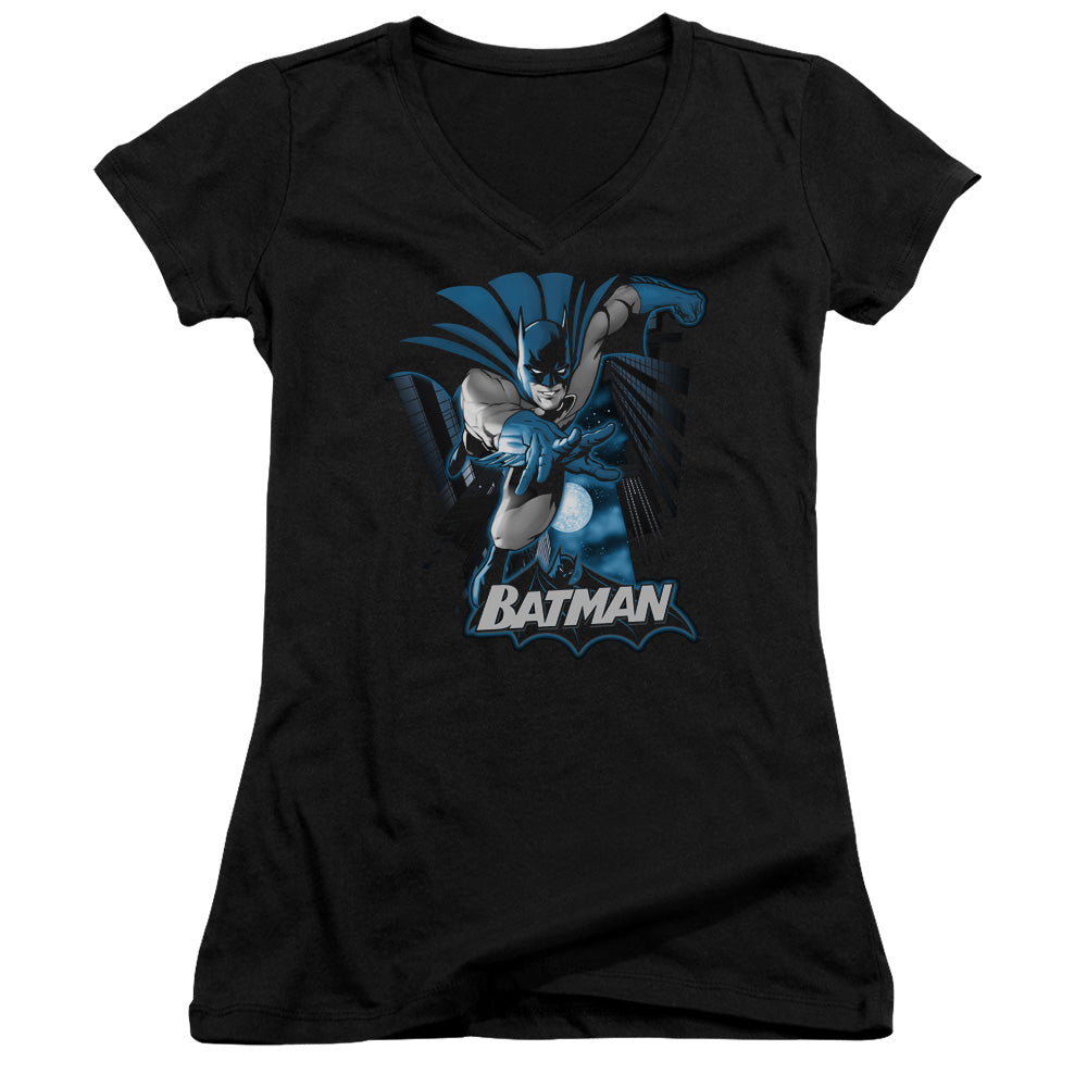 Jla - Batman Blue & Gray - Junior V-neck - Black