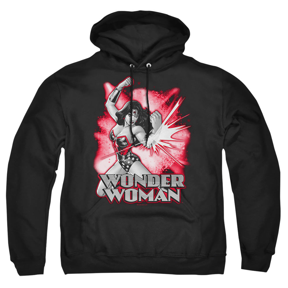 Jla - Wonder Woman Red &amp; Gray - Adult Pull-over Hoodie - Black