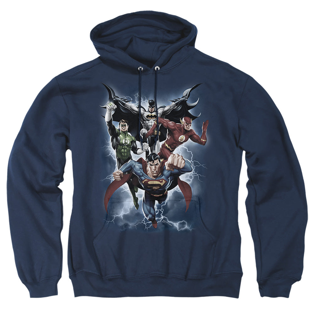 Jla - The Coming Storm - Adult Pull-over Hoodie - Navy