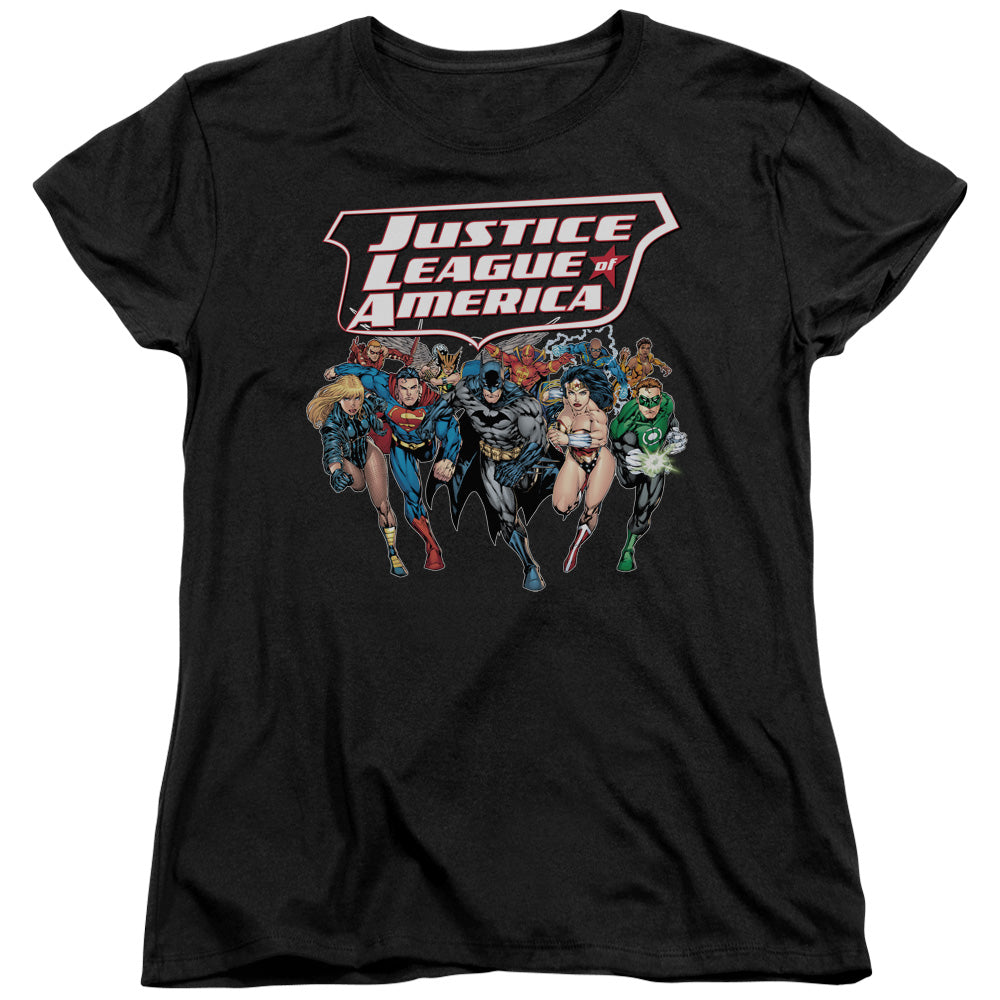 Jla - Charging Justice - Short Sleeve Womens Tee - Black T-shirt