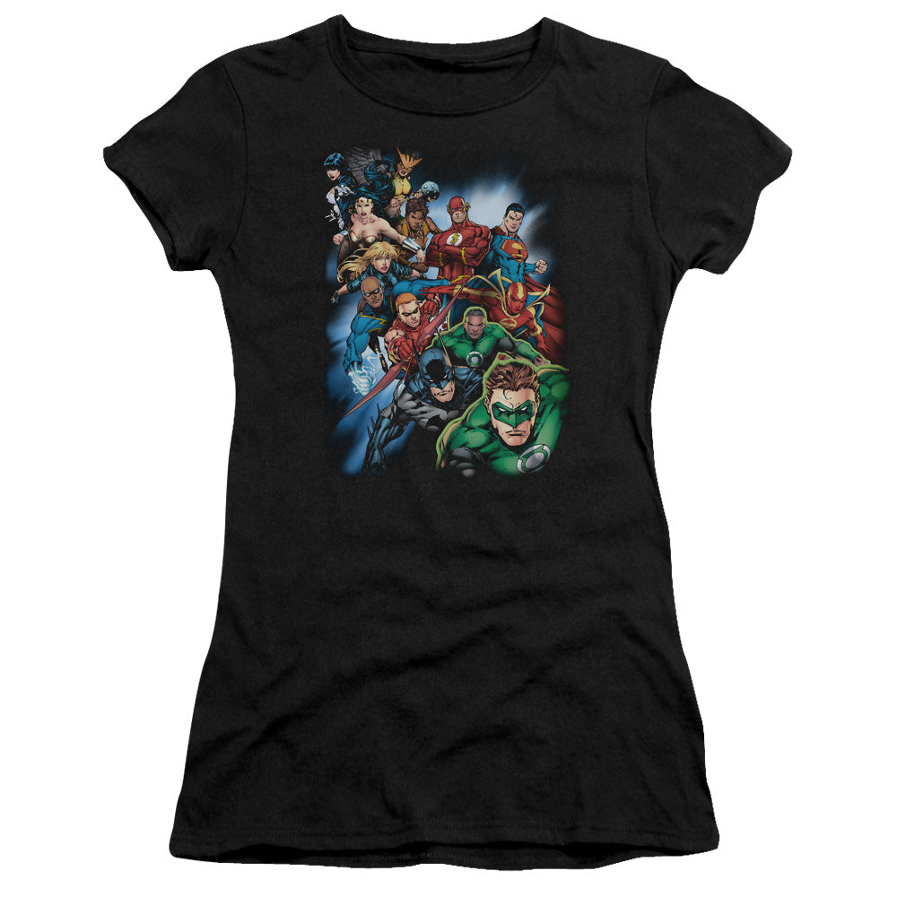 Jla - Heroes Unite - Short Sleeve Junior Sheer - Black T-shirt