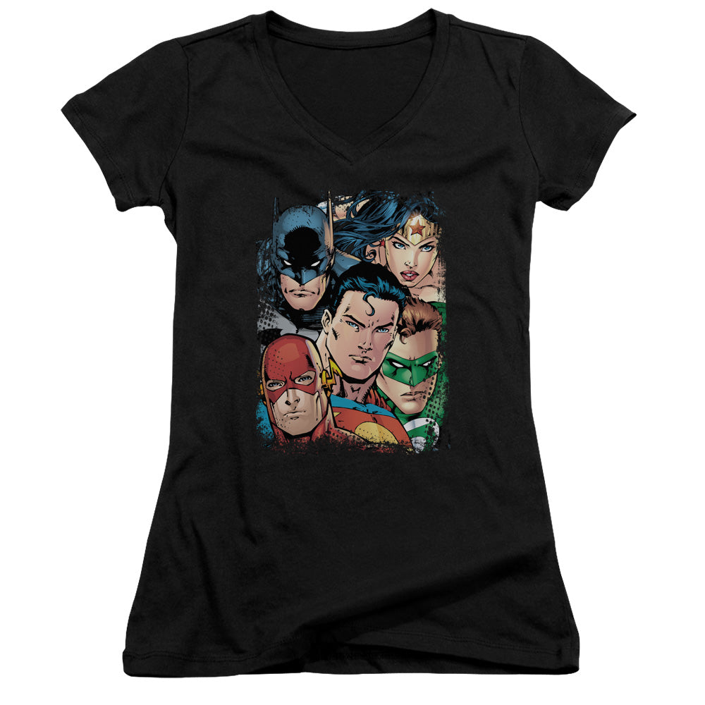 Jla - Up Close And Personal - Junior V-neck - Black