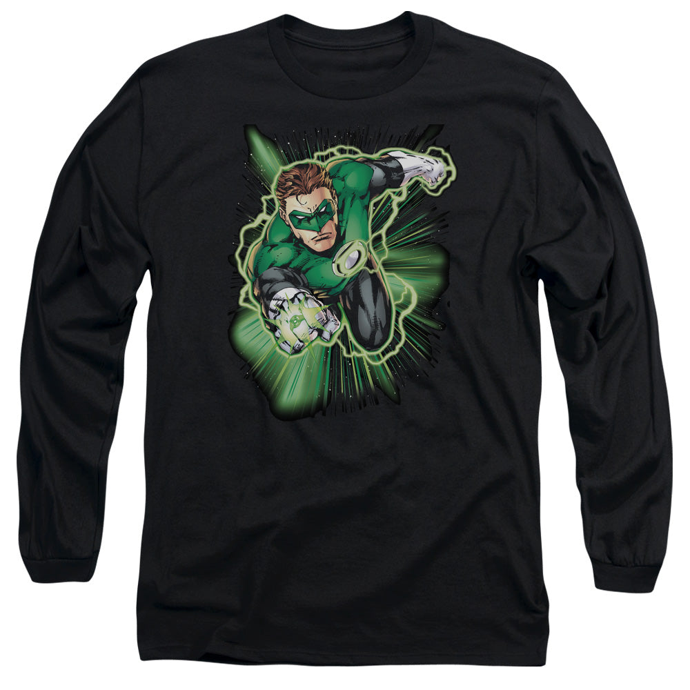 Jla - Green Lantern Energy - Long Sleeve Adult 18/1 - Black T-shirt