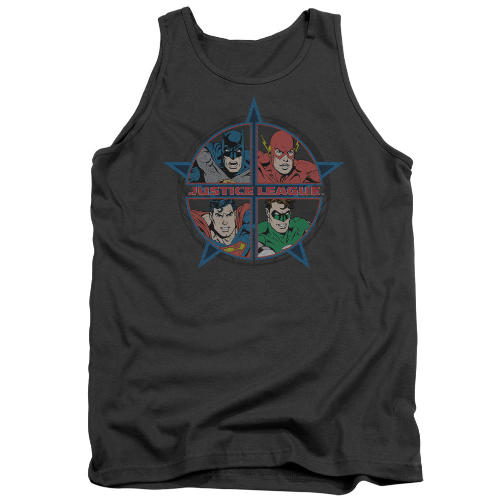 Jla - Four Heroes - Adult Tank - Charcoal