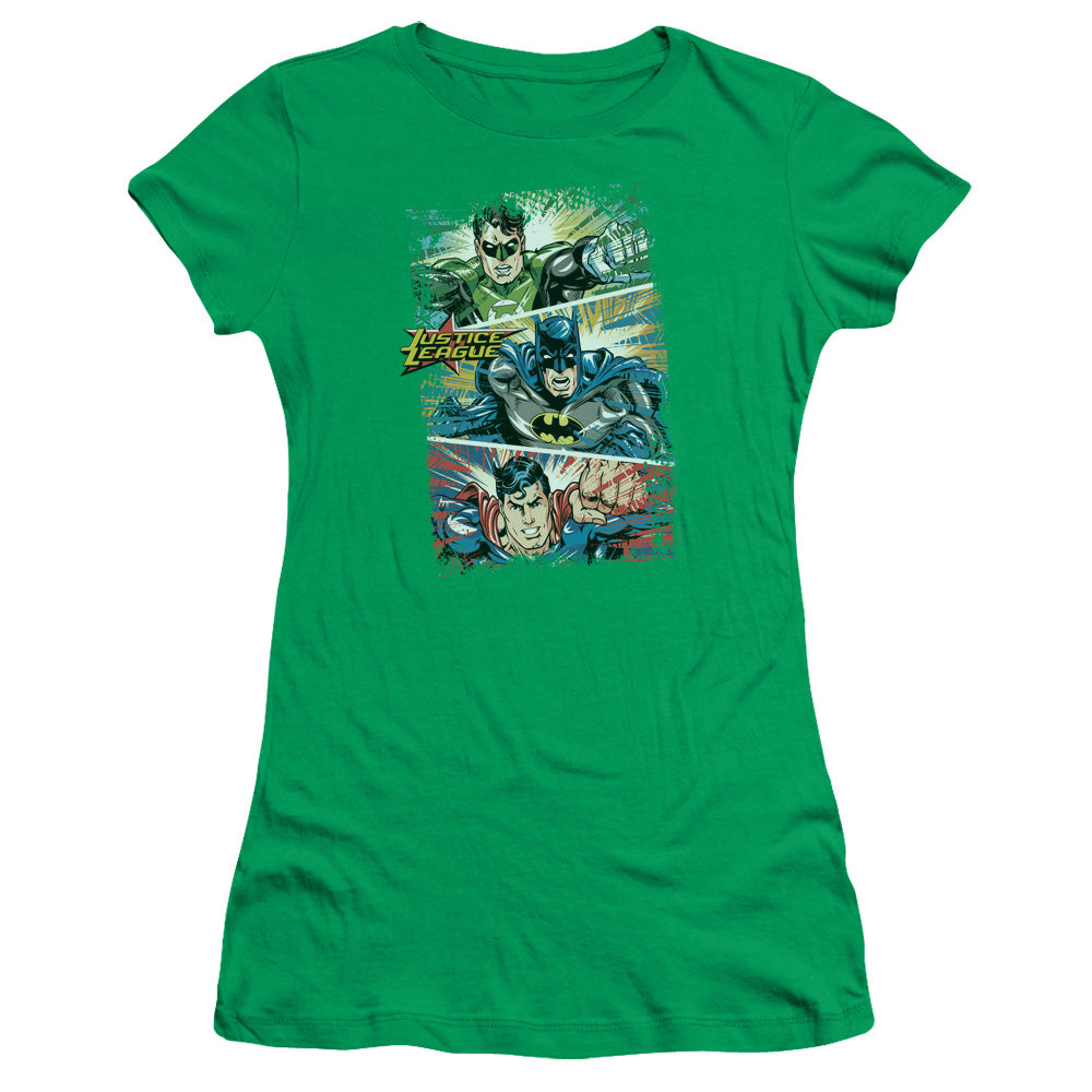 Jla - Green Lantern Panels - Short Sleeve Junior Sheer - Kelly Green T-shirt