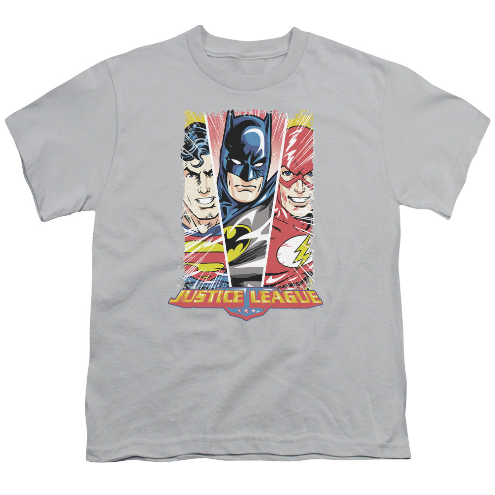 Jla - Hero Triptych - Short Sleeve Youth 18/1 - Silver T-shirt