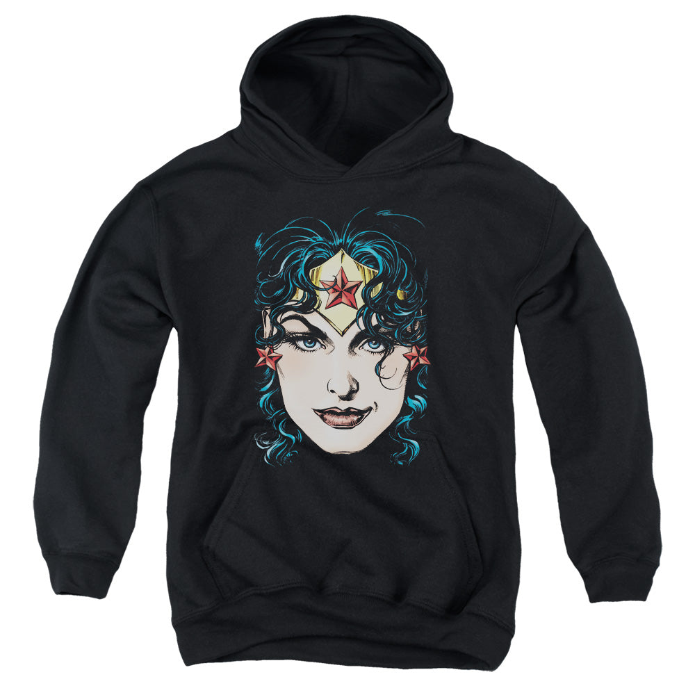 Dco Jla - Wonder Woman Head - Youth Pull-over Hoodie - Black