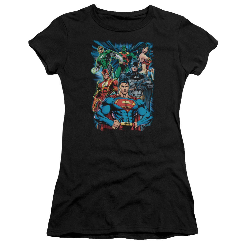 Jla - Justice Is Served - Short Sleeve Junior Sheer - Black T-shirt