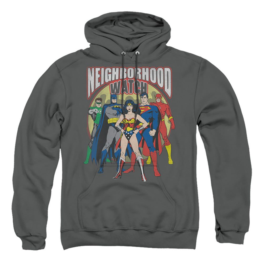 Jla - Neighborhood Watch - Adult Pull-over Hoodie - Charcoal