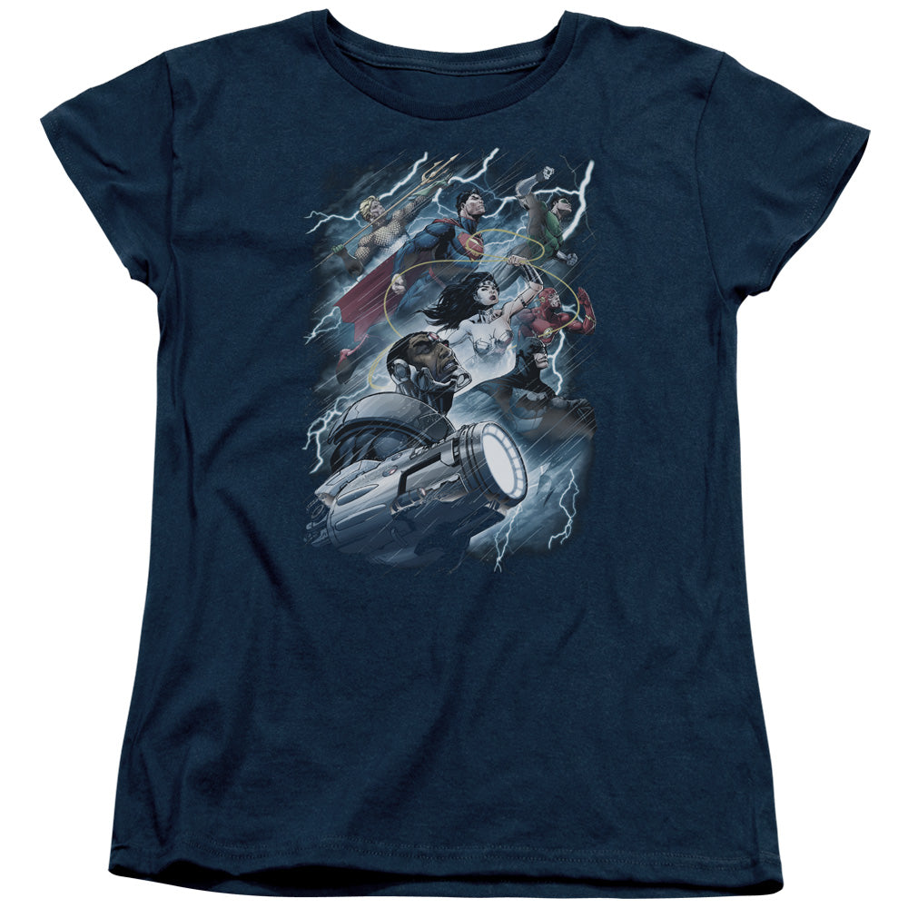 Jla - Ride The Lightening - Short Sleeve Womens Tee - Navy T-shirt