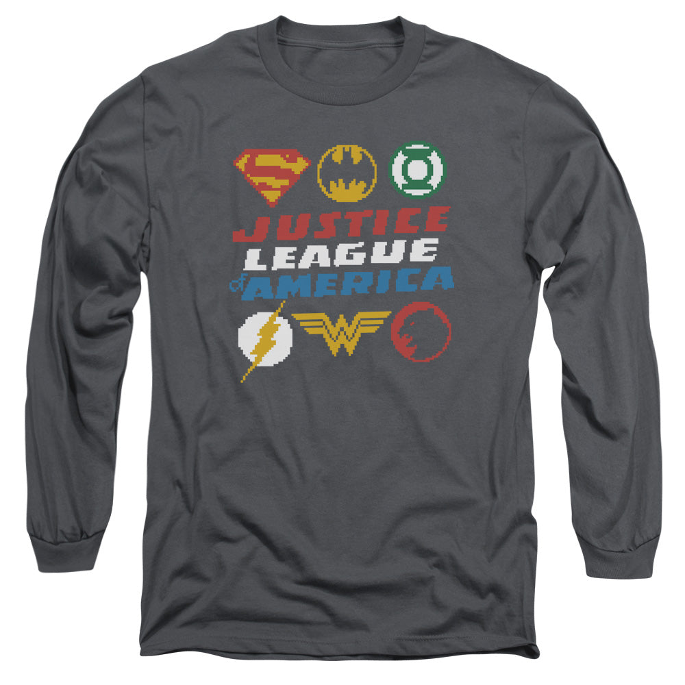 Jla - Pixel Logos - Long Sleeve Adult 18/1 - Charcoal T-shirt