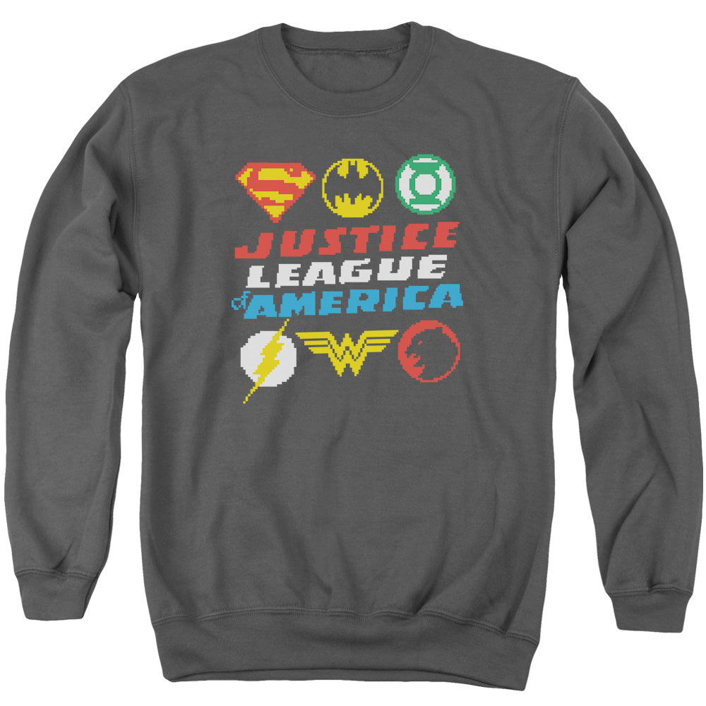 Jla - Pixel Logos - Adult Crewneck Sweatshirt - Charcoal