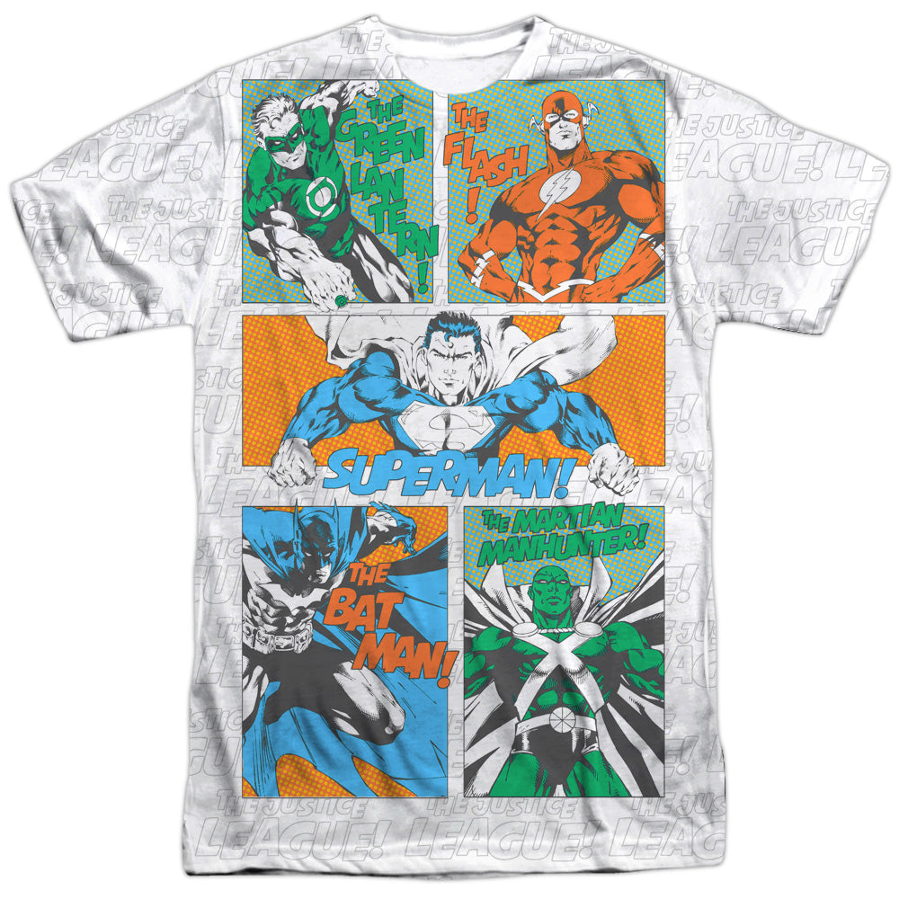 Jla - Justice Panels - Short Sleeve Adult Poly Crew - White T-shirt