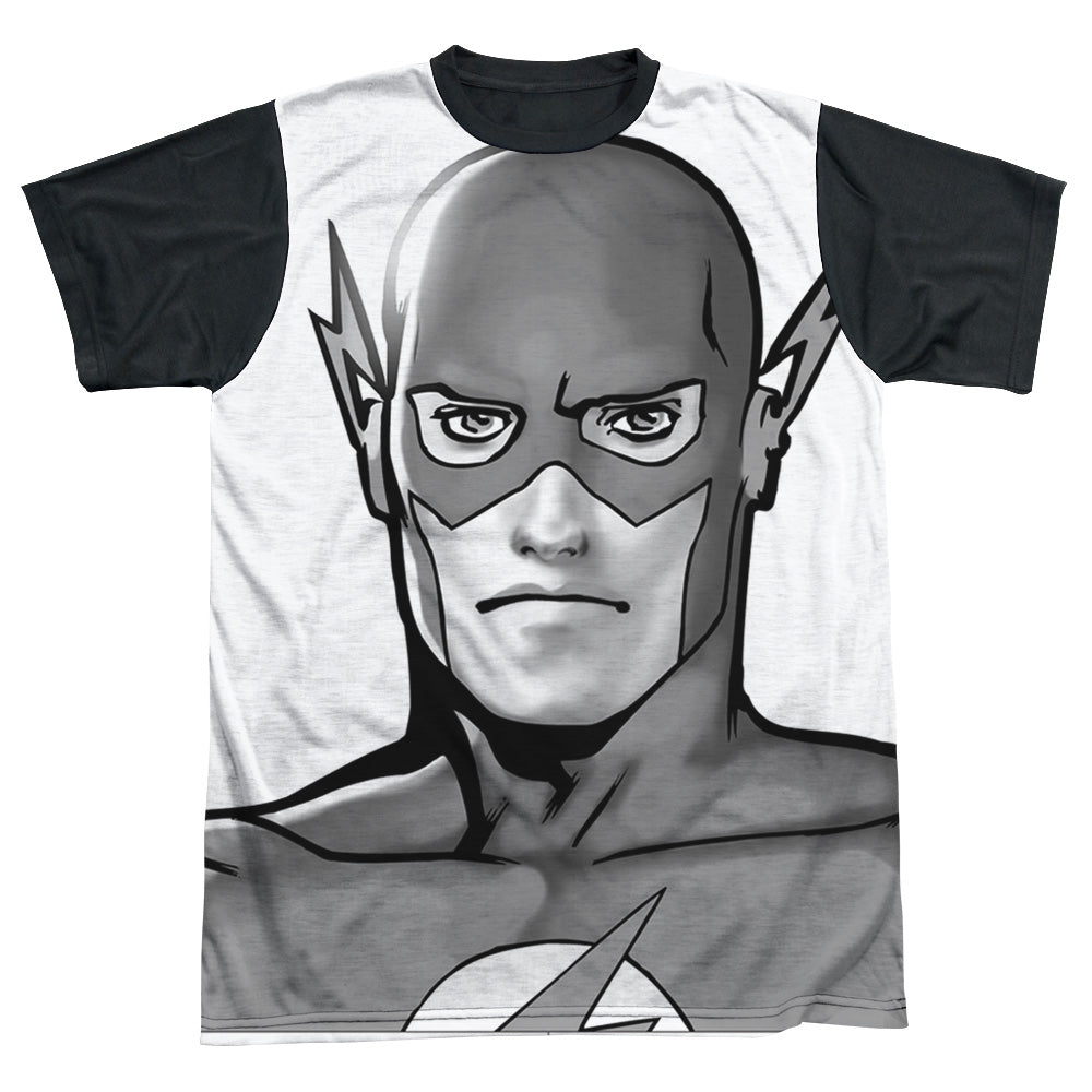 JLA BW FLASH HEAD-S/S ADULT WHITE FRONT BLACK BACK T-Shirt