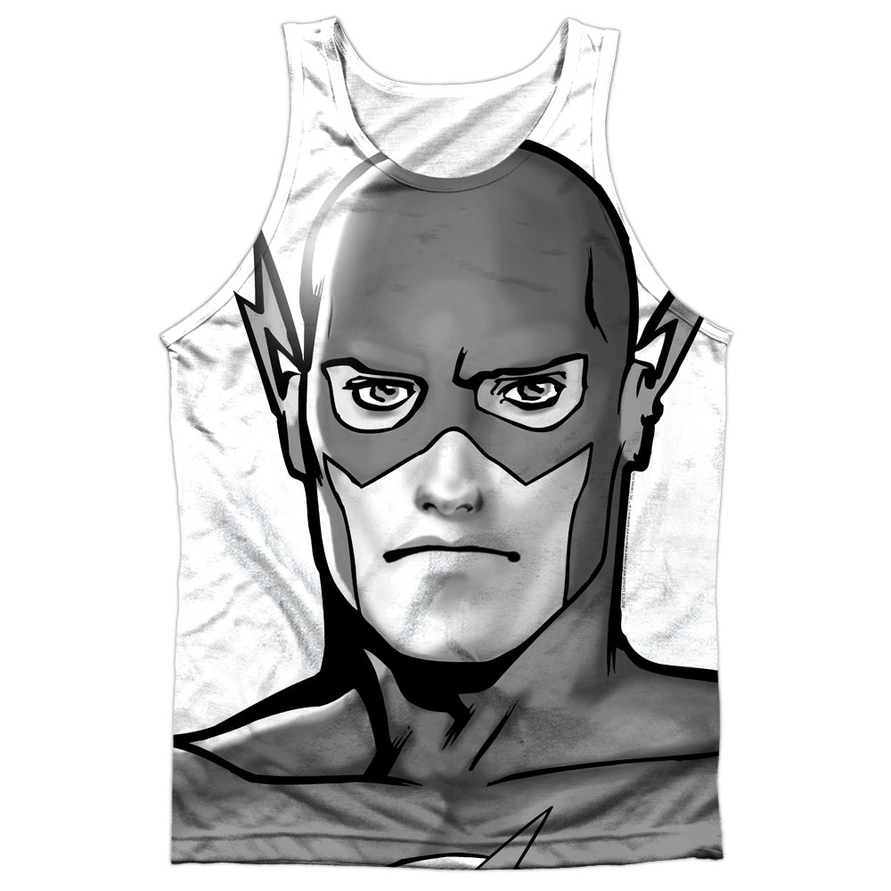 Jla - Bw Flash Head - Adult 100% Poly Tank Top - White