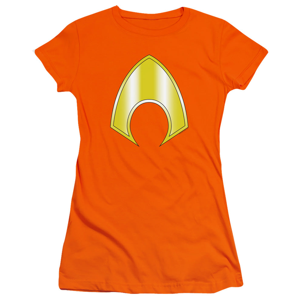 Jla - Aquaman Logo - Short Sleeve Junior Sheer - Orange T-shirt