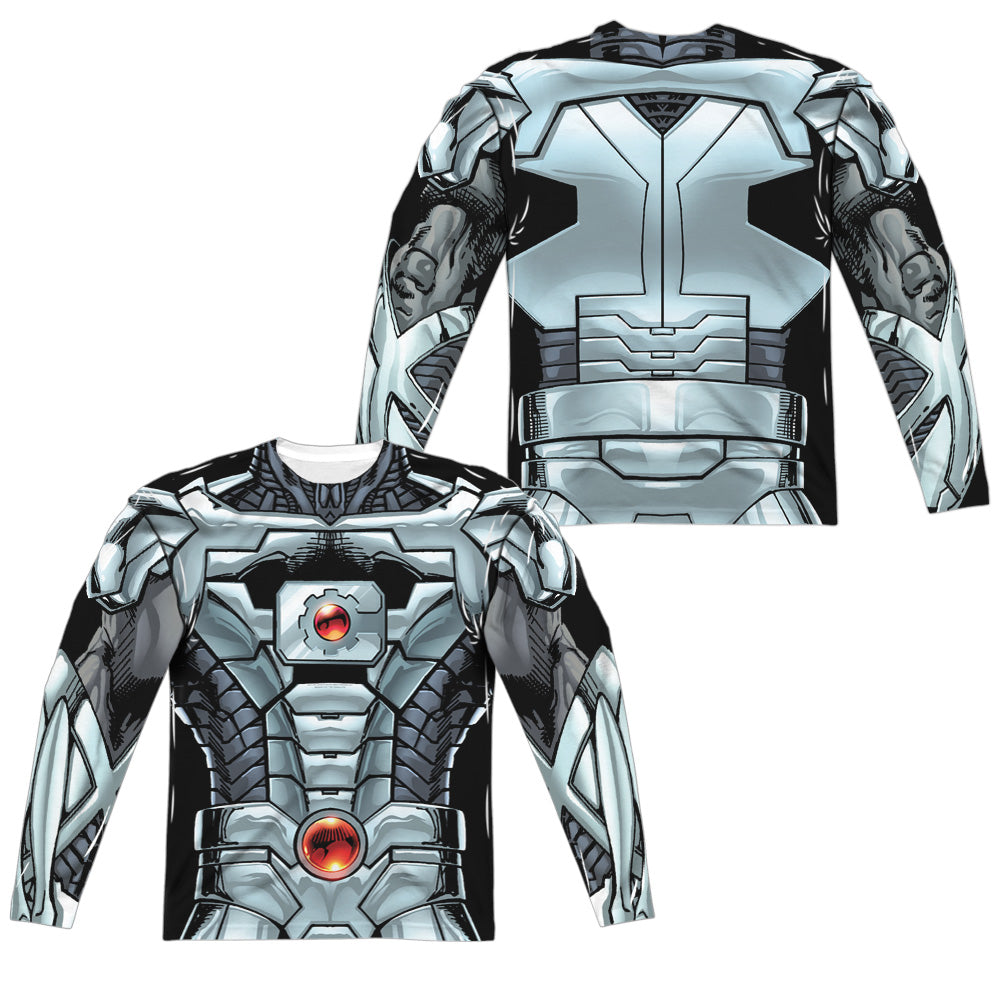 Jla - Cyborg (Front/back Print) - Long Sleeve Adult Poly Crew  - White T-shirt