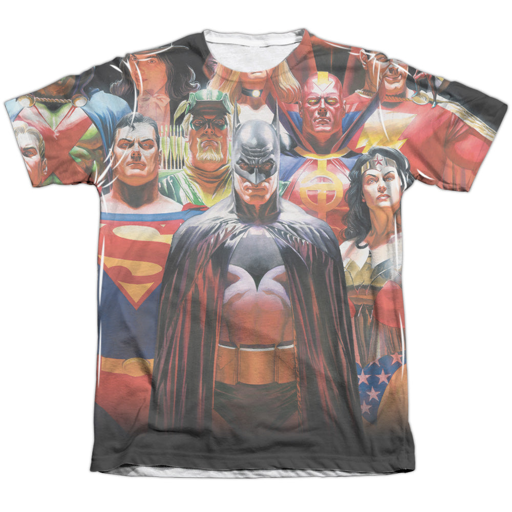 Jla - Wall Of Heroes - Adult Poly/cotton Short Sleeve Tee - White T-shirt