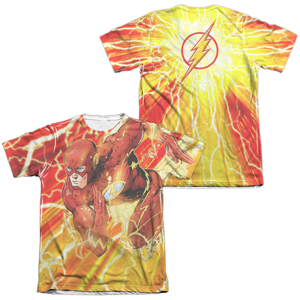 Jla - Lightning Dash (Front/back Print) - Adult Poly/cotton Short Sleeve Tee - White T-shirt