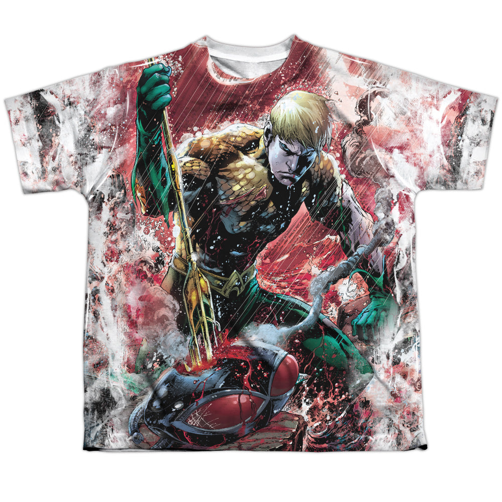 Jla - Aquaman Vs Manta - Short Sleeve Youth Poly Crew - White T-shirt