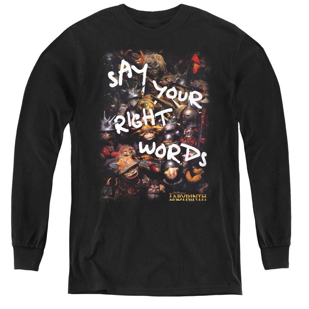 Labyrinth - Right Words - Youth Long Sleeve Tee - Black