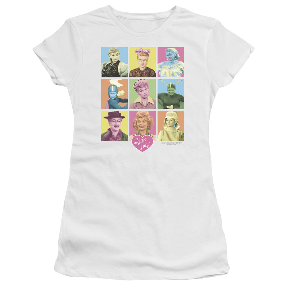 I Love Lucy - So Many Faces - Short Sleeve Junior Sheer - White T-shirt