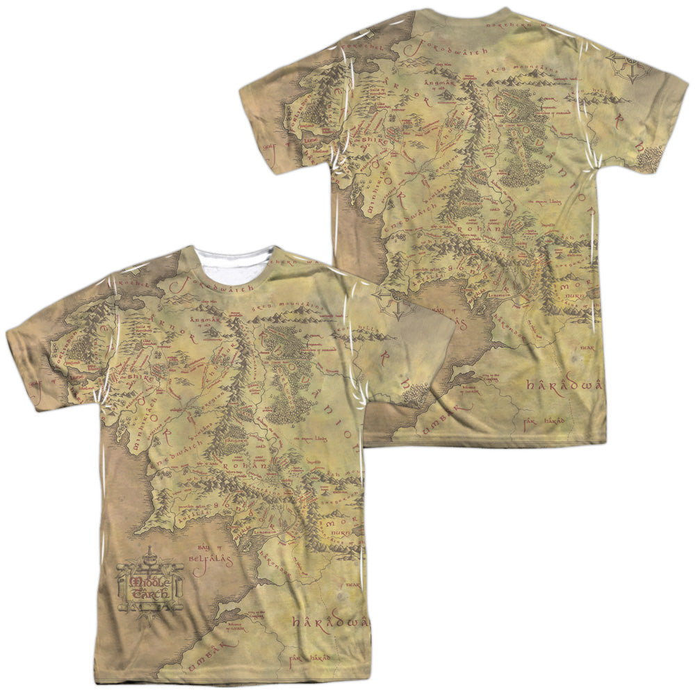 Lor - Middle Earth Map (Front/back Print) - Short Sleeve Adult Poly Crew - White T-shirt