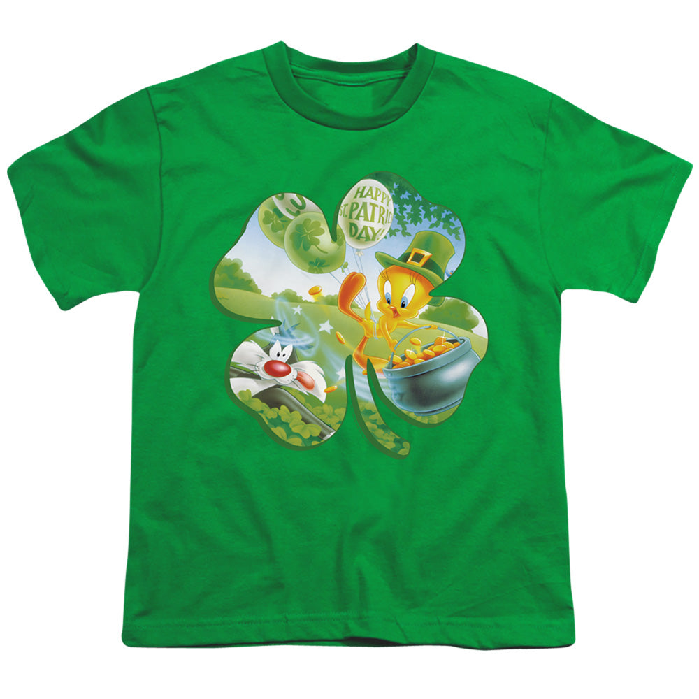 Looney Tunes - Tweety Shamrock - Short Sleeve Youth 18/1 - Kelly Green T-shirt