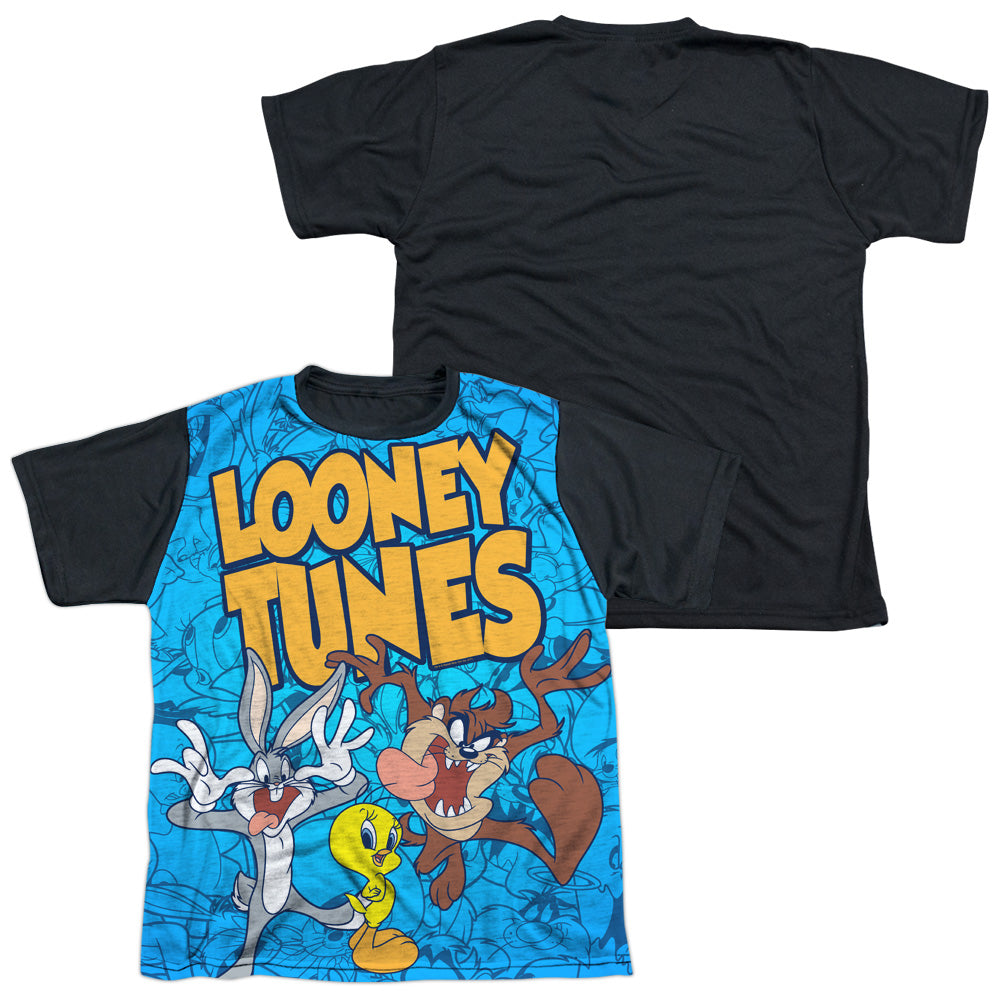 Looney Tunes - Collage Of Characters - Short Sleeve Youth White Front Black Back   - White T-shirt