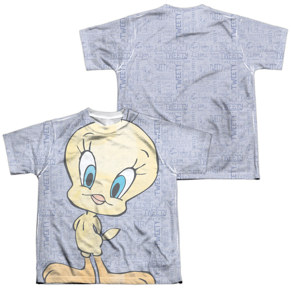 Looney Tunes - Tweety Girl (Front/back Print) - Short Sleeve Youth Poly Crew - White T-shirt