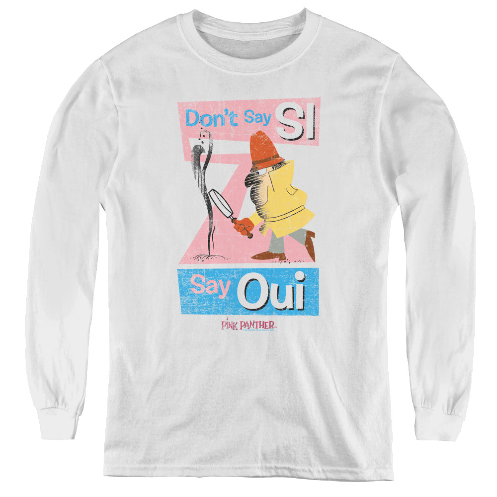 Pink Panther - Say Oui - Youth Long Sleeve Tee - White