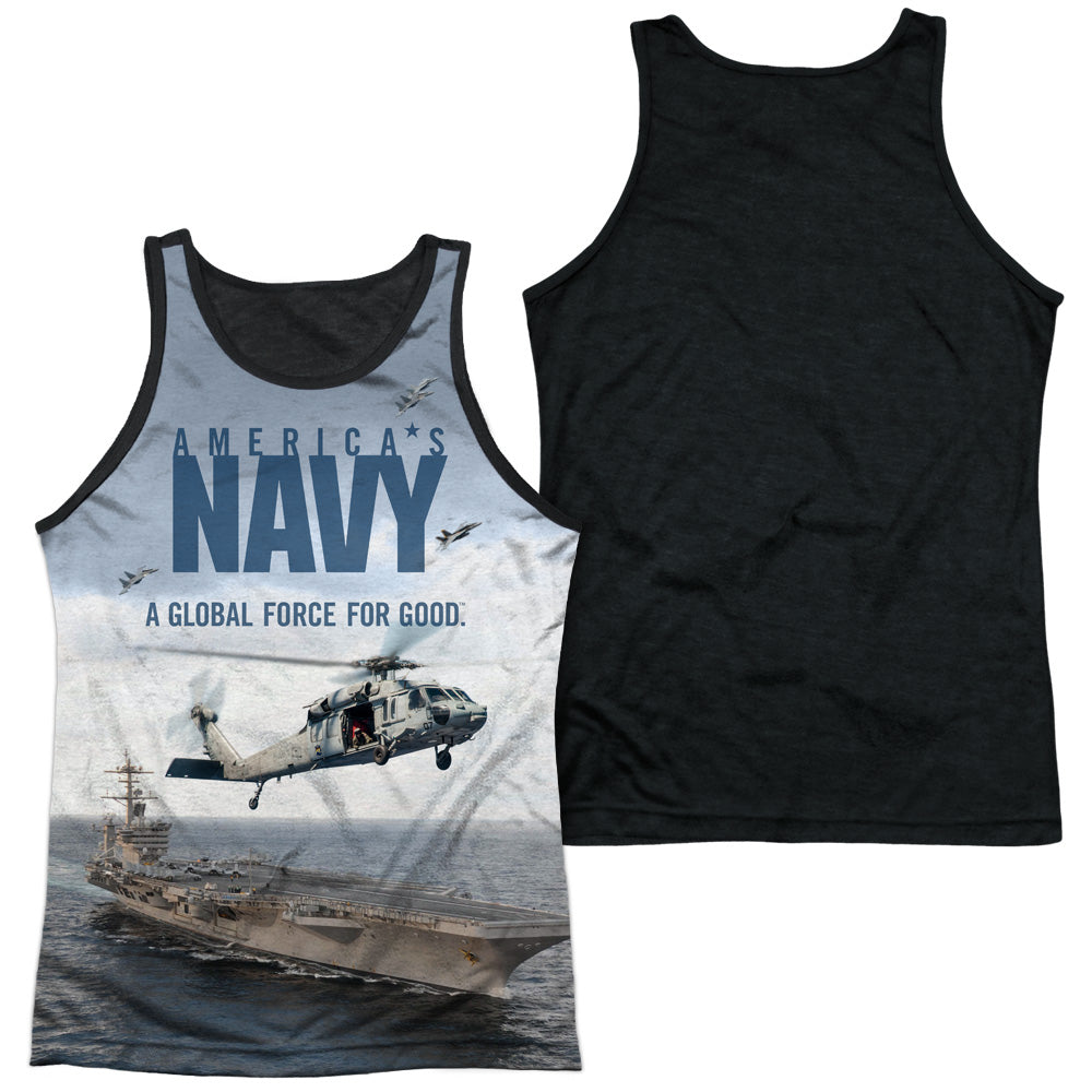 Navy - Over And Under - Adult Poly Tank Top Black Back - White