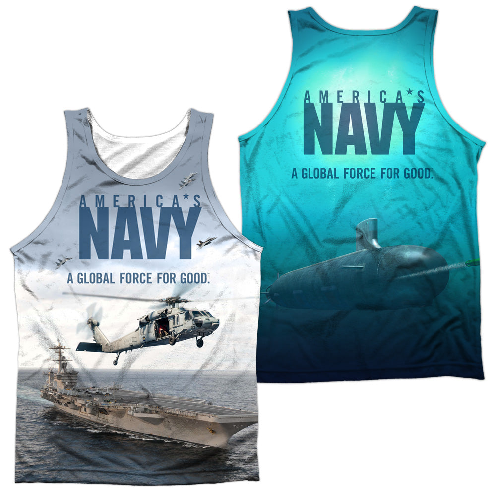 Navy - Over And Under (Front/back Print) - Adult 100% Poly Tank Top - White