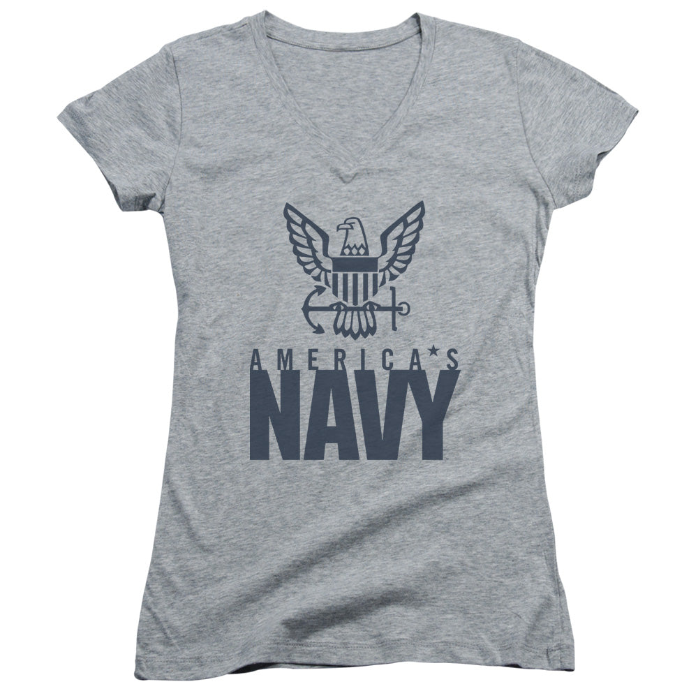 Navy - Eagle Logo-junior V-neck - Athletic Heather