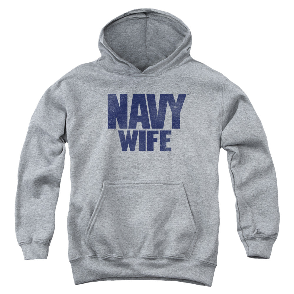 Navy - Wife - Youth Pull-over Hoodie - Heather