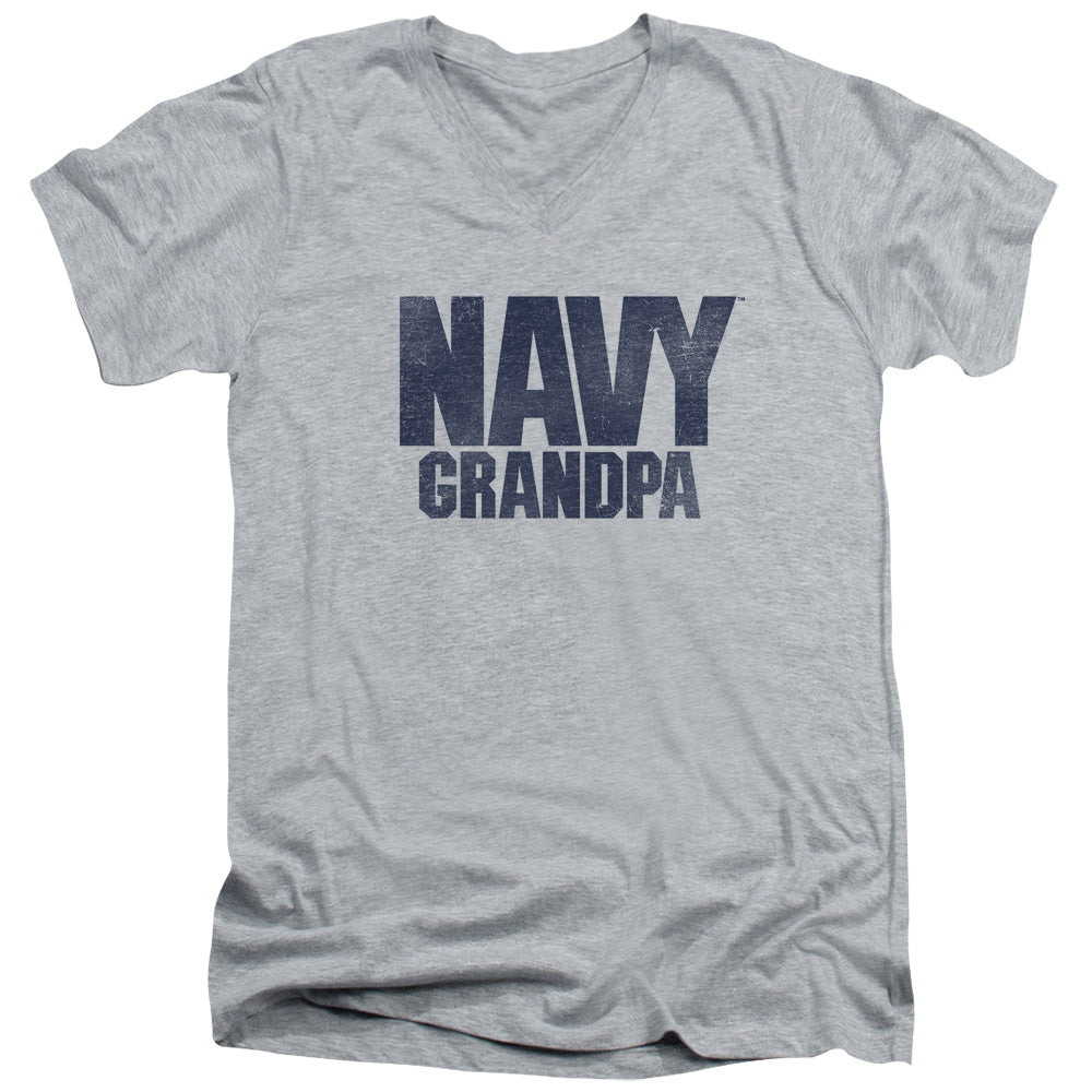 Navy - Grandpa - Short Sleeve Adult V-neck 30/1 - Athletic Heather T-shirt