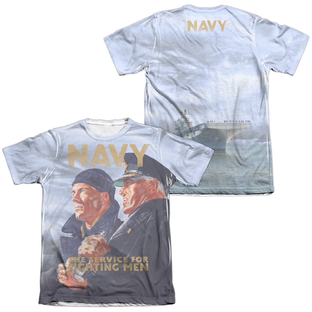 Navy - Long Gaze (Front/back Print) - Adult Poly/cotton Short Sleeve Tee - White T-shirt