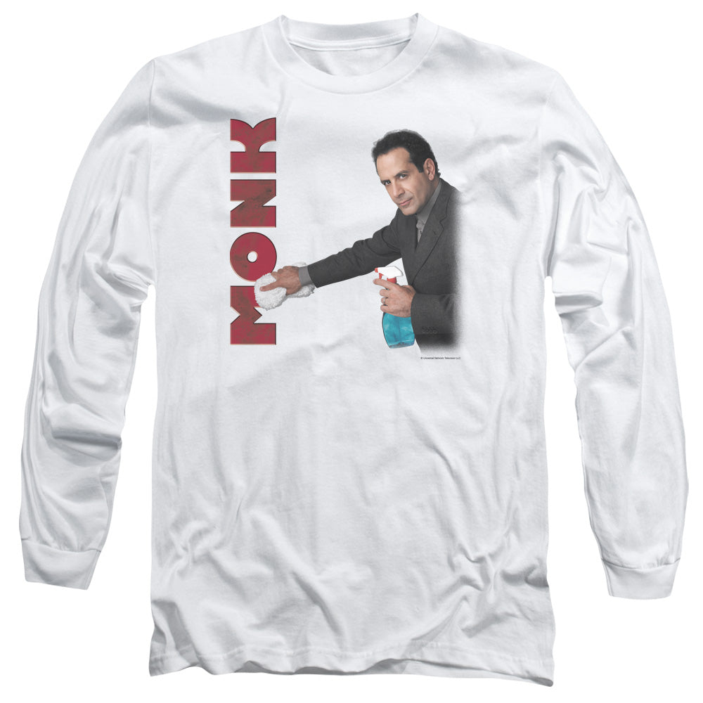 Monk - Clean Up - Long Sleeve Adult 18/1 - White T-shirt