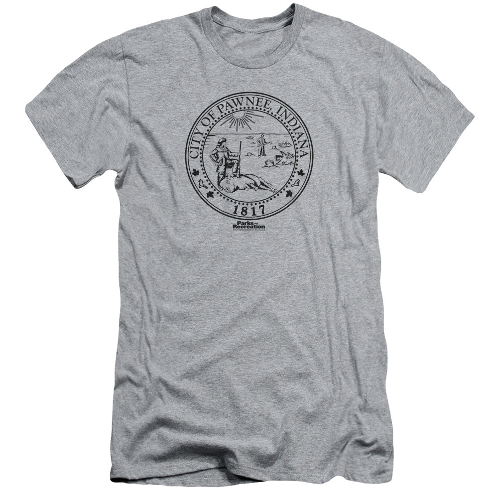 Parks And Rec - Pawnee Seal - Short Sleeve Adult 30/1 - Athletic Heather T-shirt