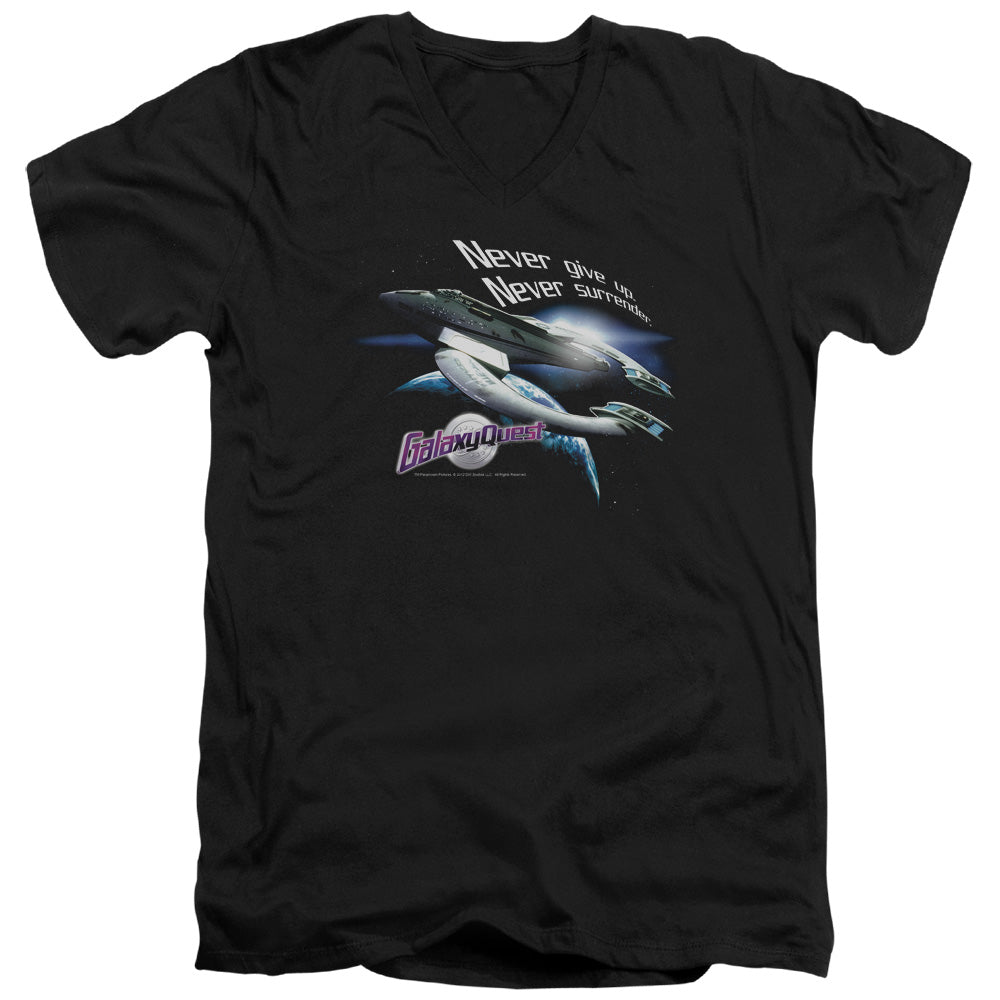 Galaxy Quest - Never Surrender - Short Sleeve Adult V-neck - Black T-shirt