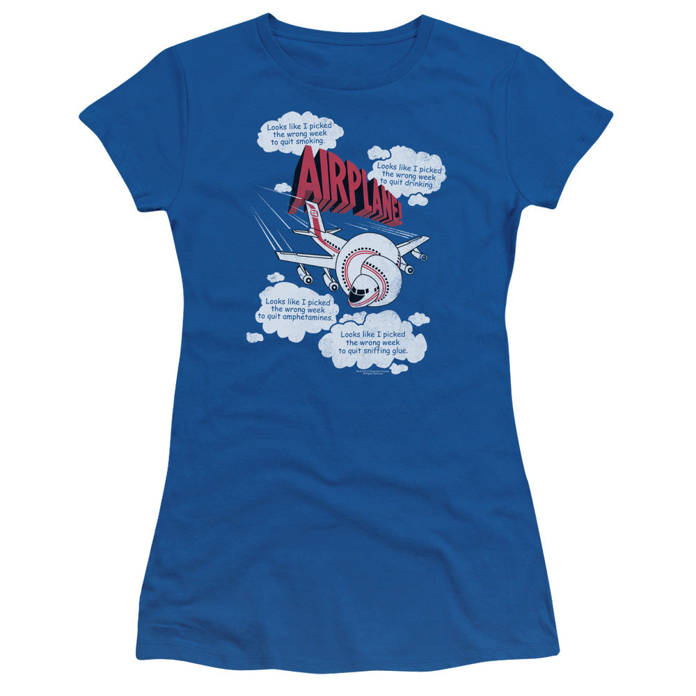 Airplane - Picked The Wrong Day - Short Sleeve Junior Sheer - Royal Blue T-shirt