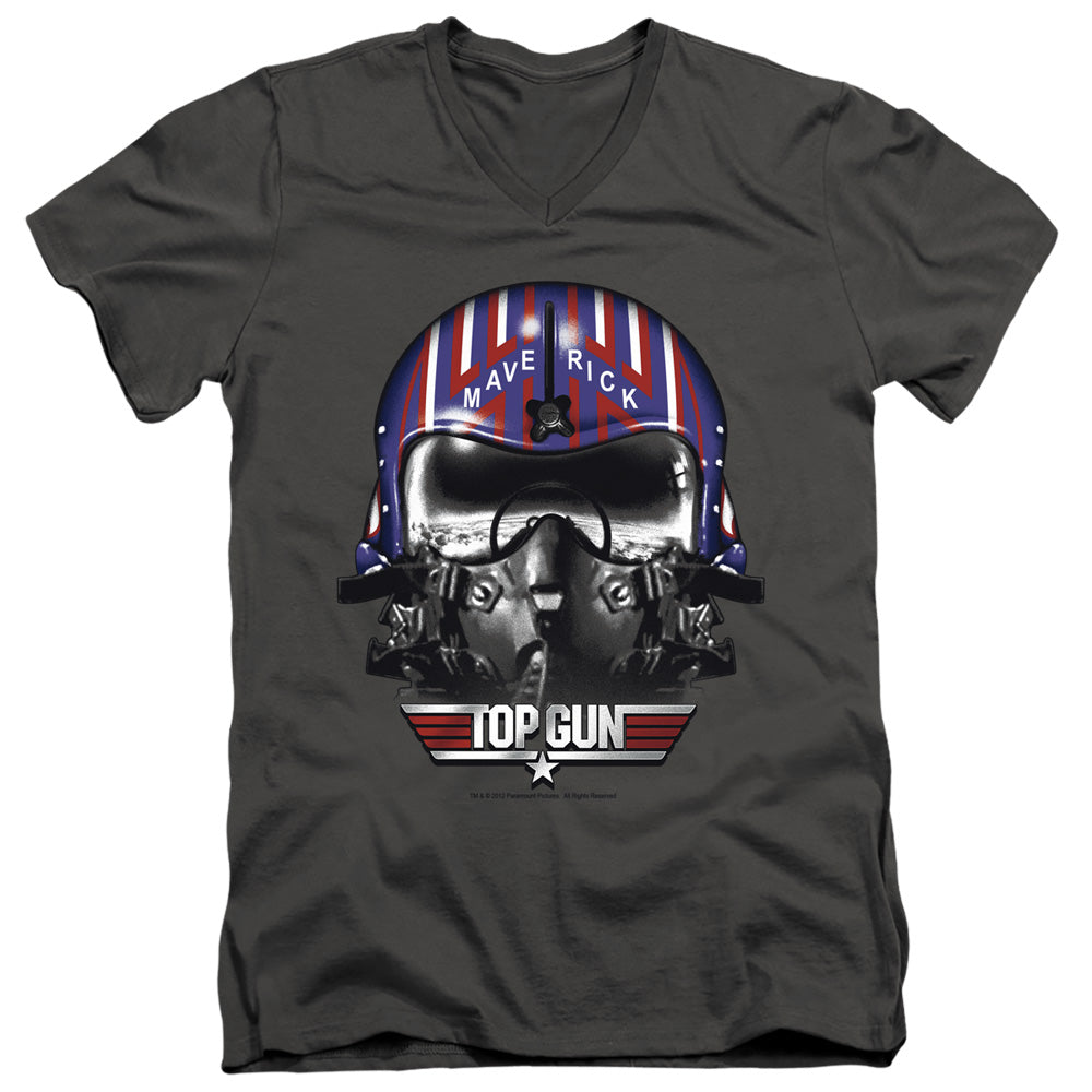 Top Gun - Maverick Helmet - Short Sleeve Adult V-neck - Charcoal T-shirt