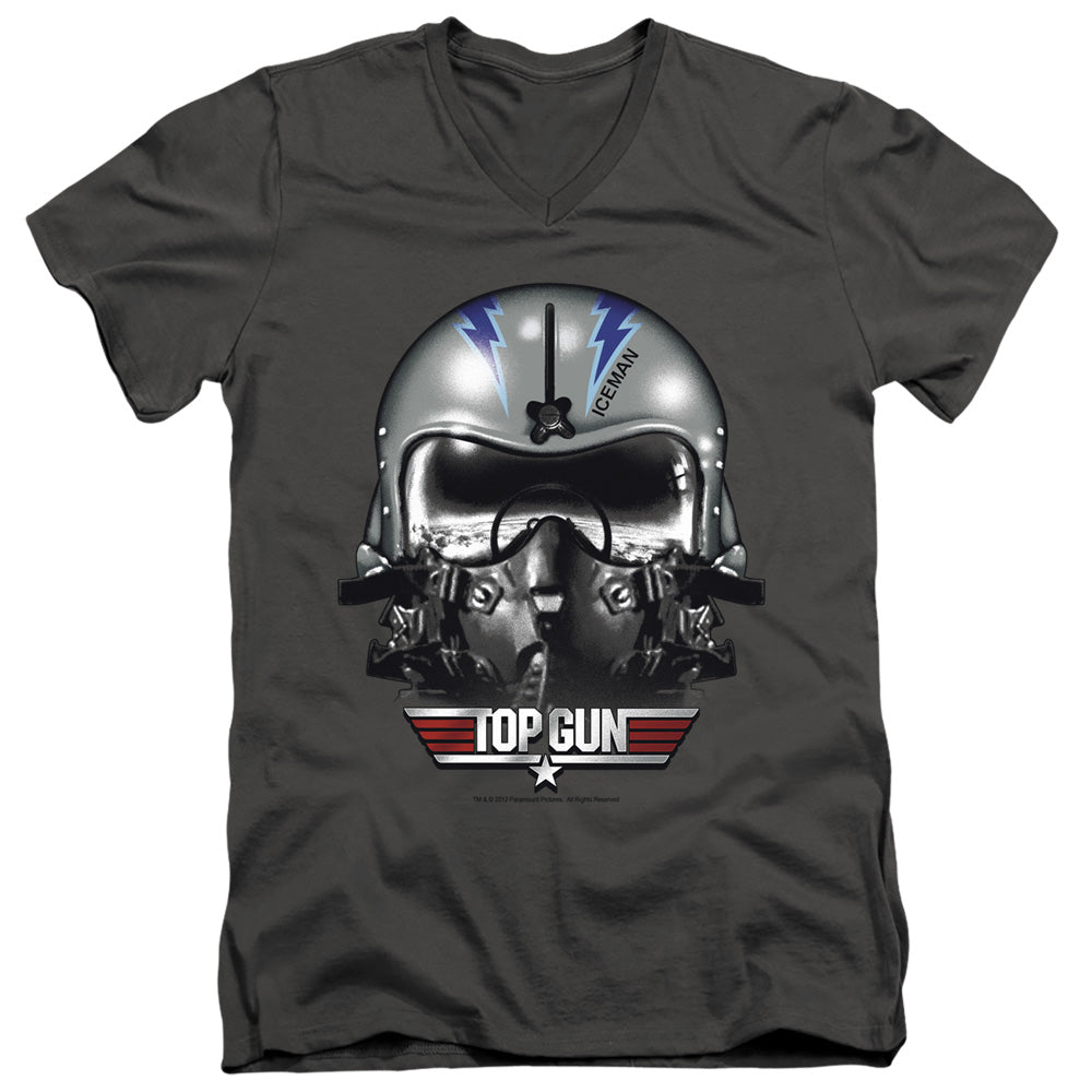 Top Gun - Iceman Helmet - Short Sleeve Adult V-neck - Charcoal T-shirt